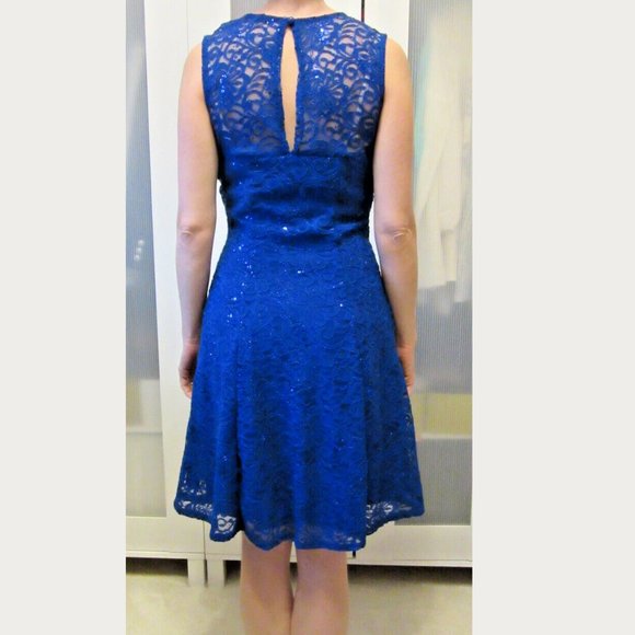 Quiz Womens 4 Blue Mini Dress Lace Sequins Sexy British PROM Stylish Gorgeous - Picture 5 of 16